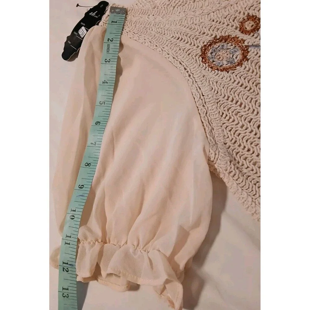 NWT Baby Doll Korean Boho Sheer Crochet Top/Blouse with Embroidery for Women-S - Picture 6 of 8